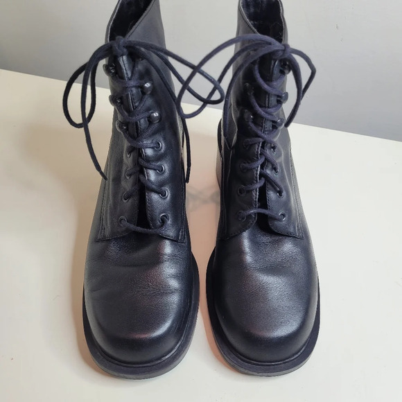 Studio Works Black Leather Donna Lace Up Boots Size Women's 6 - Picture 3 of 10